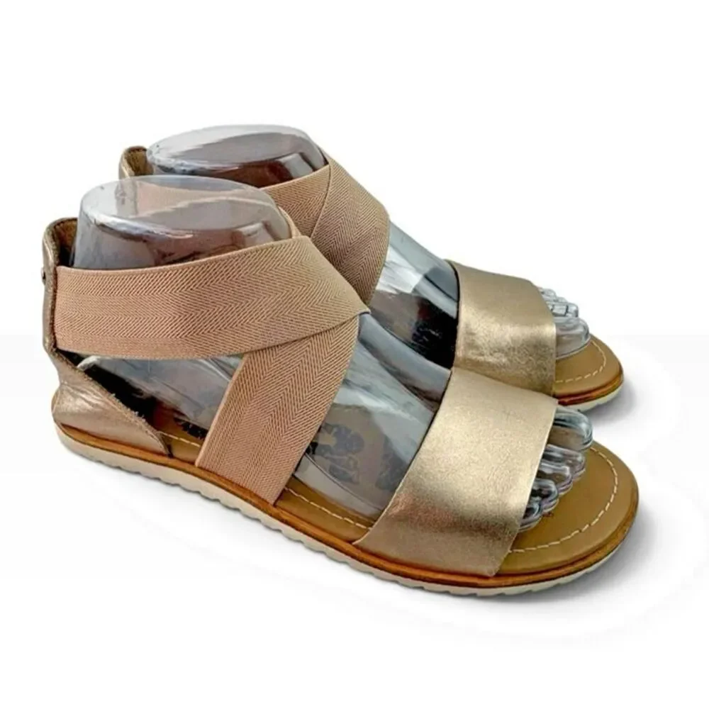 *SOREL Shoes Woman’s Size 6 Gold Tan Metallic Ella II Leather Strappy Sandals